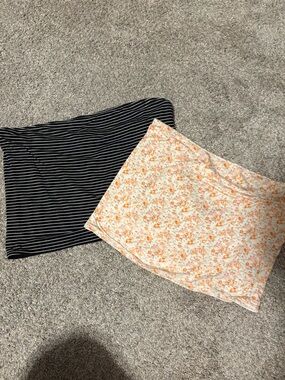 aerie Womens Reversible Strapless Tube Tops - Set of 2 Stripe/Black Floral/White